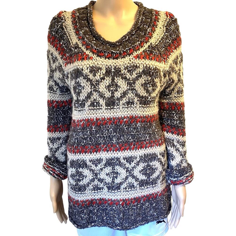 Free People Fair Isle Chunky Knit Boxy Oversized Sweater SP Wool Blend OldMoney